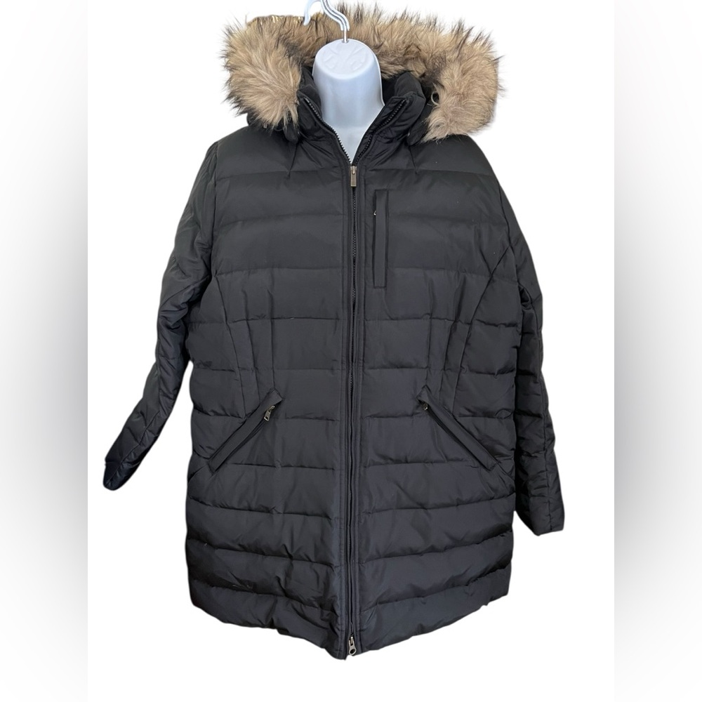 Lands End Black Long Puffer DOWN Insulated Winter Jacket Coat Size XL 18 warm!